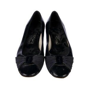 SALVATORE FERRAGAMO Leather Grosgrain Trim Ballet Flats
